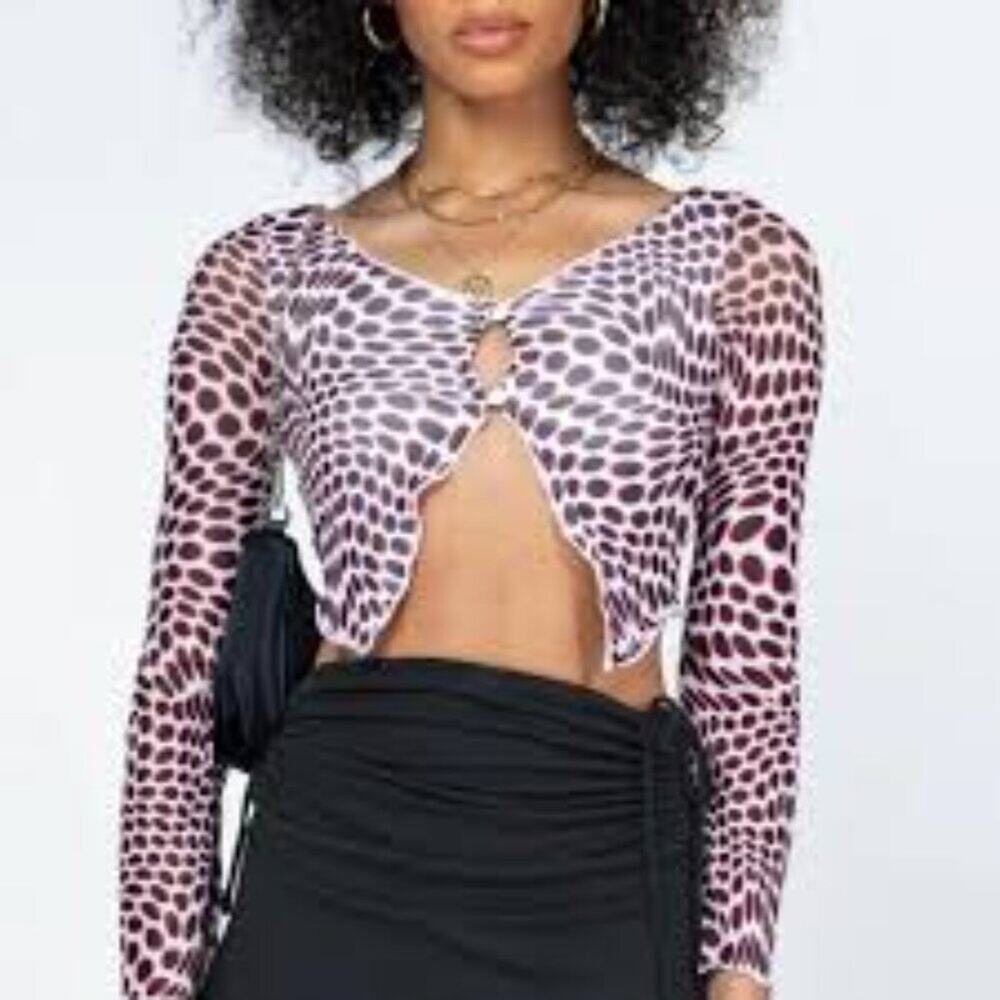 Princess Polly Harrison Long Sleeve Mesh Polka Dot Crop Top Festival Club Sz 4